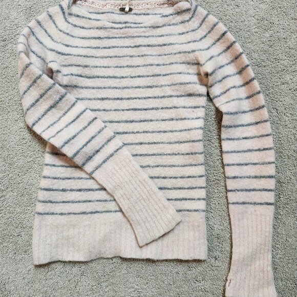 Free People Alpaca Blend Sweater Tunic Pink with Grey Stripes, XS - Picture 1 of 2